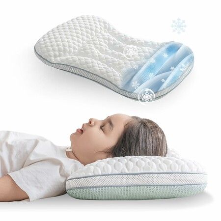 Kids Pillows Double Sided Cooling Fabric Mesh Children Pillow Dual Heights  4-6cm Ergonomic Design Advanced Hose Filler Machine Washable  Age 3-6