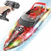 Remote Control Boat with LED Lights, 40 Mins Play Time, Waterproof Remote Control Boat for Pools Lakes, Summer Water Toys for Kids (Red)