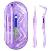 Portable Box Interdental Brush, Soft Dental Brush of Teeth Cleaning Tools, 2 Handles and 16 Replacement tips for Effective Plaque Removal, Purple