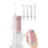 Portable Mini Water Dental Flosser for Teeth Cleaning Travel Oral Irrigator with Telescopic Water Tank, 4 Modes IPX7 Waterproof Design, Pink