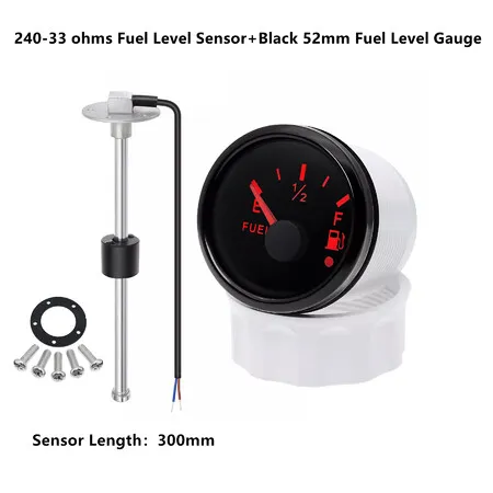 300mm Marine Boat Fuel Sending Unit Tank Level Sender Sensor 240-33ohms AU+Black 52MM gauge