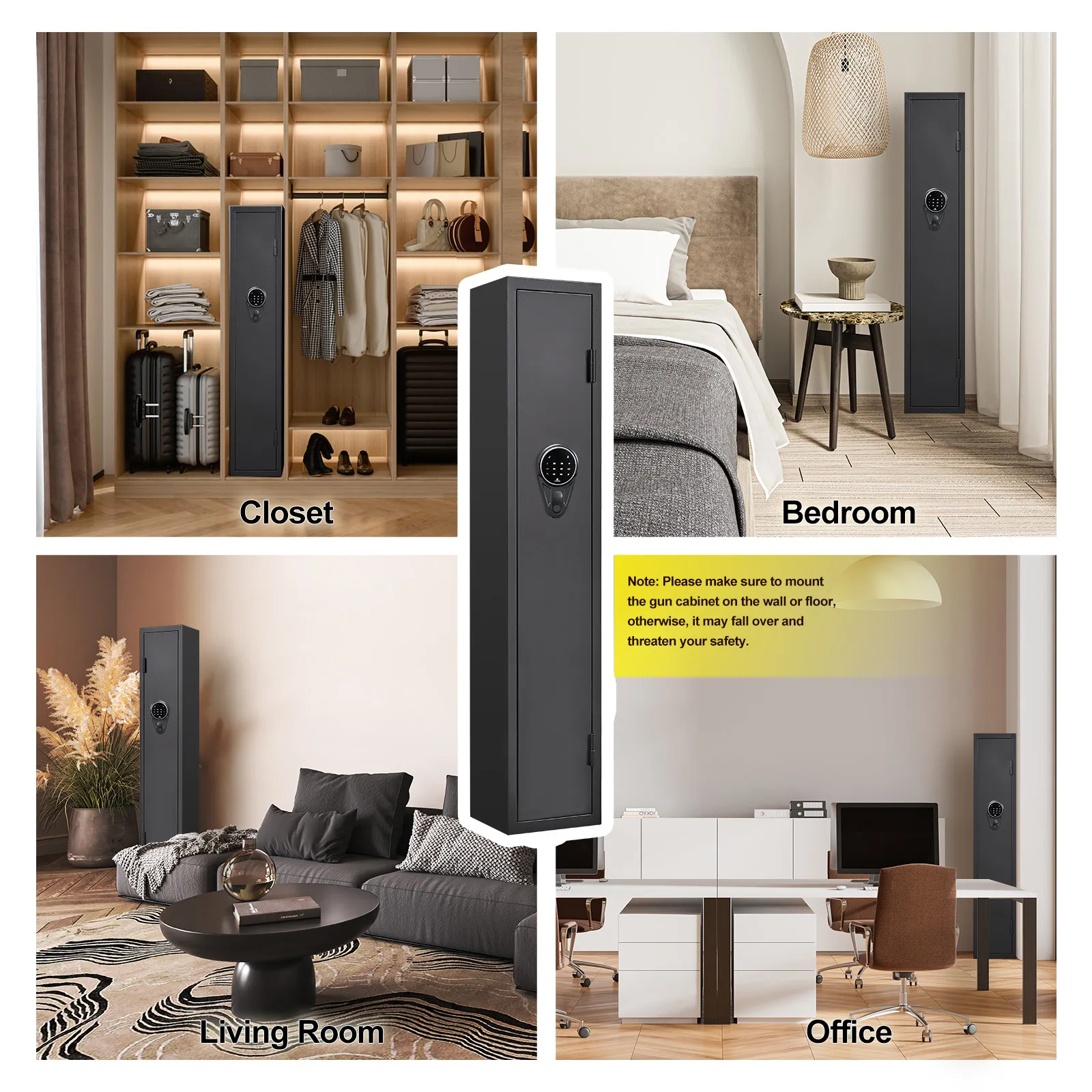 Gun Safe Box Firearm 4 Rifles Storage Lockbox Steel Cabinet 6 Pistols Holder Locker Ammo Valuable Case LED Home Security Key Anti Theft Digital Keypad