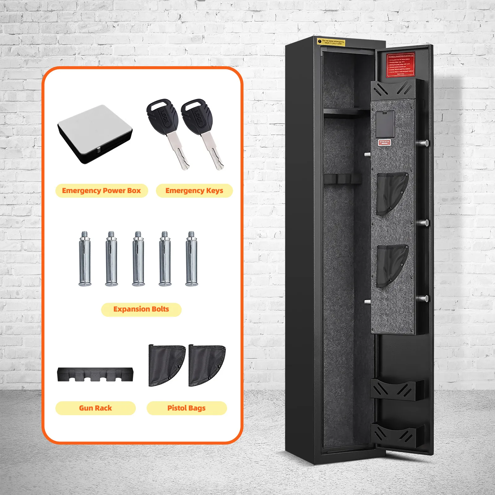 Gun Safe Box Firearm 4 Rifles Storage Lockbox Steel Cabinet 6 Pistols Holder Locker Ammo Valuable Case LED Home Security Key Anti Theft Digital Keypad