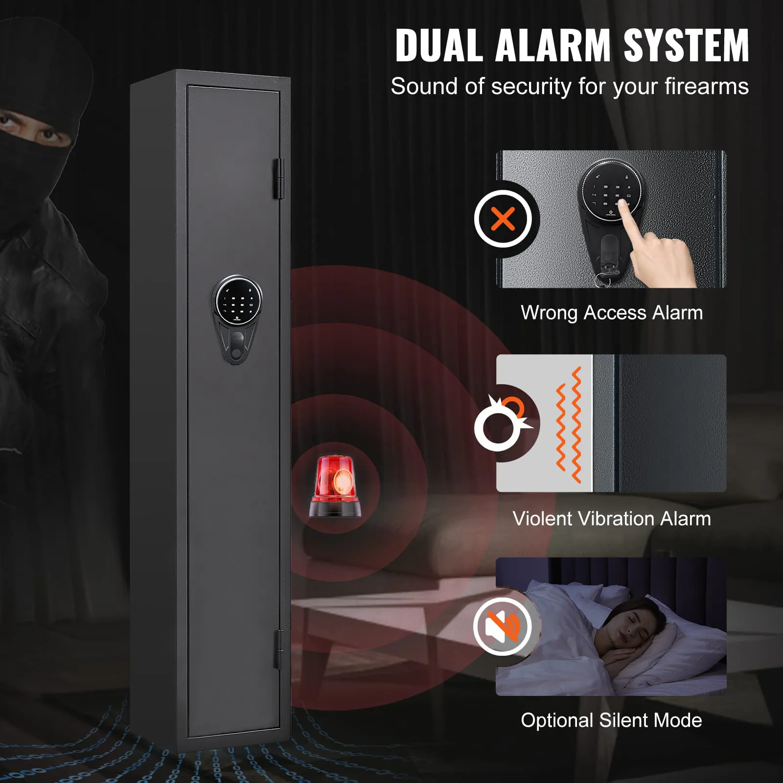 Gun Safe Box Firearm 4 Rifles Storage Lockbox Steel Cabinet 6 Pistols Holder Locker Ammo Valuable Case LED Home Security Key Anti Theft Digital Keypad