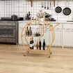 Bar Cart Wine Rack Drinks Trolley Gold Glass Holder Serving Alcohol Tea Coffee Mirror Shelves Metal Frame Mobile Wheels Round Rolling Kitchen Storage