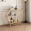 Bar Cart Wine Rack Drinks Trolley Gold Glass Holder Serving Alcohol Tea Coffee Mirror Shelves Metal Frame Mobile Wheels Round Rolling Kitchen Storage