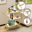 Bar Cart Wine Rack Drinks Trolley Gold Glass Holder Serving Alcohol Tea Coffee Mirror Shelves Metal Frame Mobile Wheels Round Rolling Kitchen Storage