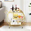 Bar Cart Wine Rack Drinks Trolley Gold Glass Holder Serving Alcohol Tea Coffee Mirror Shelves Metal Frame Mobile Wheels Round Rolling Kitchen Storage