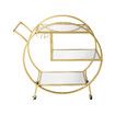 Bar Cart Wine Rack Drinks Trolley Gold Glass Holder Serving Alcohol Tea Coffee Mirror Shelves Metal Frame Mobile Wheels Round Rolling Kitchen Storage