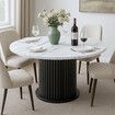 Round Dining Table Modern Coffee Room Kitchen Breakfast Diner Wood Accent End Circle Desk Furniture Restaurant Office 110cm Marble Tabletop Metal Base