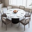 Round Dining Table Modern Coffee Room Kitchen Breakfast Diner Wood Accent End Circle Desk Furniture Restaurant Office 110cm Marble Tabletop Metal Base