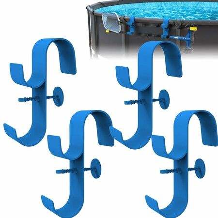 Poolside Pool Leaf Skimmer Net Holder,Above Ground Pool Pole Hanger,Above Ground Pool Accessories,Adjustable Telescopic Pool Pole Hooks,4 Pack