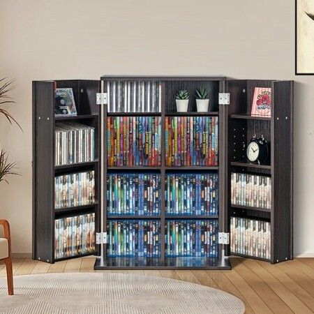 Media Storage Cabinet 4 Layers Adjustable DVD Shelves 576 CDs Espresso