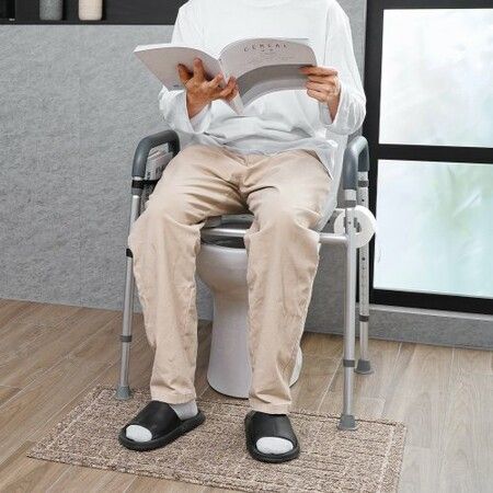 Raised Toilet Seat 7-Position Height Adjustment 655-805 Mm 158.7 kg Weight Capacity with Comfort Padded Aluminum Frame Universal Toilet Seat Riser