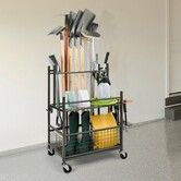 Garden Tool Organizer 16 Slots with Hooks Yard Tool Tower Rack with Wheels for Garage Organization and Storage Hold Long-Handled Tool/Rake/Broom