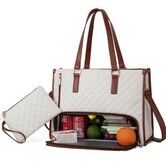 Lunch Tote Bag For Women,Laptop Bag with Insulated Lunch Compartment,Large Capacity Computer Handbag with Purse For School,Work,Office,Casual,White