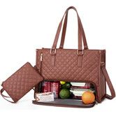 Lunch Tote Bag For Women,Laptop Bag with Insulated Lunch Compartment,Large Capacity Computer Handbag with Purse For School,Work,Office,Casual,Brown