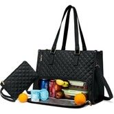 Lunch Tote Bag For Women,Laptop Bag with Insulated Lunch Compartment,Large Capacity Computer Handbag with Purse For School,Work,Office,Casual,Black