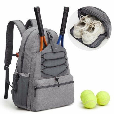 Tennis Bag,Tennis Backpack for Women Men, Large Pickleball Bag,Holds 4 Rackets with Shoe-Grey