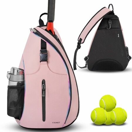 Tennis Bag Tennis Sling Backpack Crossbody Water Resistant for Men Women,Compatible for Pickleball Badminton Rackets-Pink