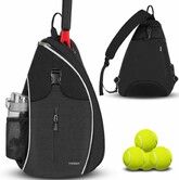 Tennis Bag Tennis Sling Backpack Crossbody Water Resistant for Men Women,Compatible for Pickleball Badminton Rackets-Black