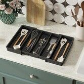 Utensil Drawer Organiser Expandable Large Cutlery Tray for Kitchen organisation Silverware Flatware Holder Plastic Spatula Tools and Gadgets Divider Black
