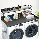 Washer Dryer Countertop with Shelf 54"x27" Wooden Washer Dryer Cover Black
