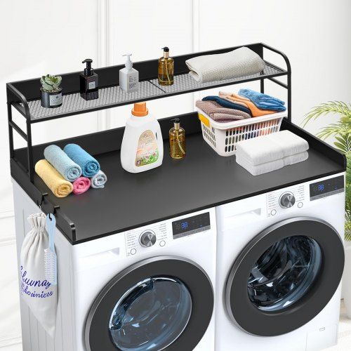 Washer Dryer Countertop with Shelf 54"x27" Wooden Washer Dryer Cover Black