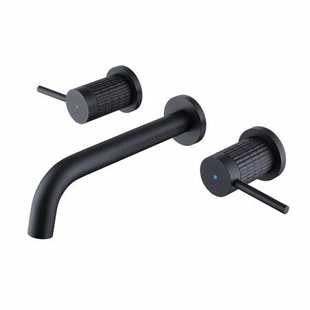 Wall Mounted Bath Spout with Basin Mixer Taps Round Set Bathroom Sink Faucet with 1/4 Turn Twin Taps Brass for Tub (Matte Black)
