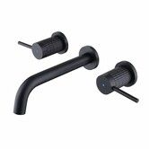 Wall Mounted Bath Spout with Basin Mixer Taps Round Set Bathroom Sink Faucet with 1/4 Turn Twin Taps Brass for Tub (Matte Black)