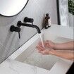Wall Mounted Bath Spout with Basin Mixer Taps Round Set Bathroom Sink Faucet with 1/4 Turn Twin Taps Brass for Tub (Matte Black)