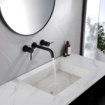 Wall Mounted Bath Spout with Basin Mixer Taps Round Set Bathroom Sink Faucet with 1/4 Turn Twin Taps Brass for Tub (Matte Black)