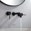 Wall Mounted Bath Spout with Basin Mixer Taps Round Set Bathroom Sink Faucet with 1/4 Turn Twin Taps Brass for Tub (Matte Black)