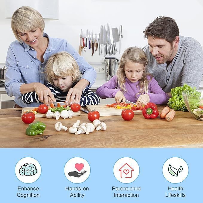 50PCS Toddler Knife Set Kids Knifes for Real Cooking Wooden Kids Kitchen Knife Set with Gloves Cutting Board Crinkle Cutters Kid Safe Knives