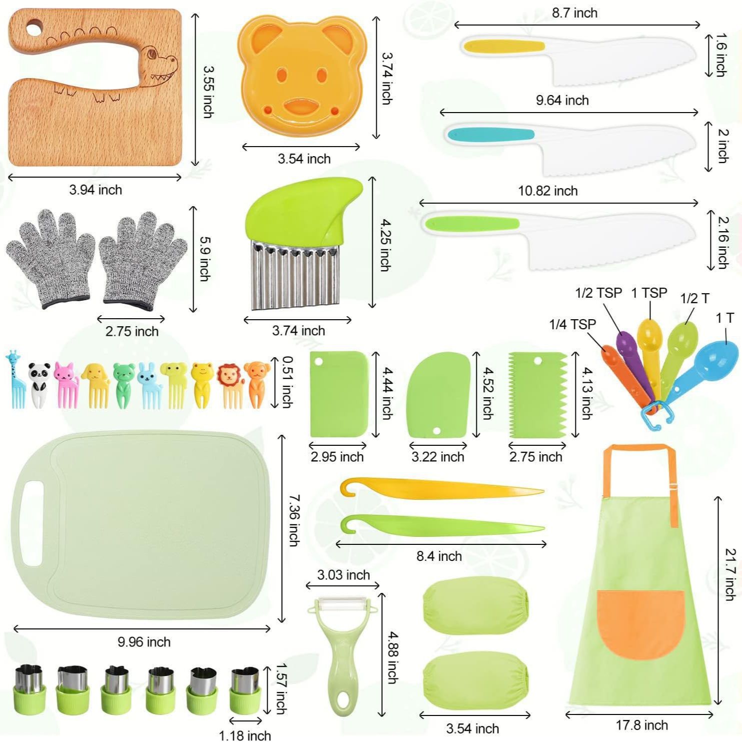 50PCS Toddler Knife Set Kids Knifes for Real Cooking Wooden Kids Kitchen Knife Set with Gloves Cutting Board Crinkle Cutters Kid Safe Knives