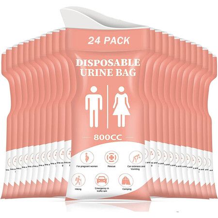 Disposable Urine Bag,24PCS Pee Bags for Travel for Women/Men,800ML Emergency Portable Urinal Bag and Vomit Bags,Unisex Urinal Bag,Pink