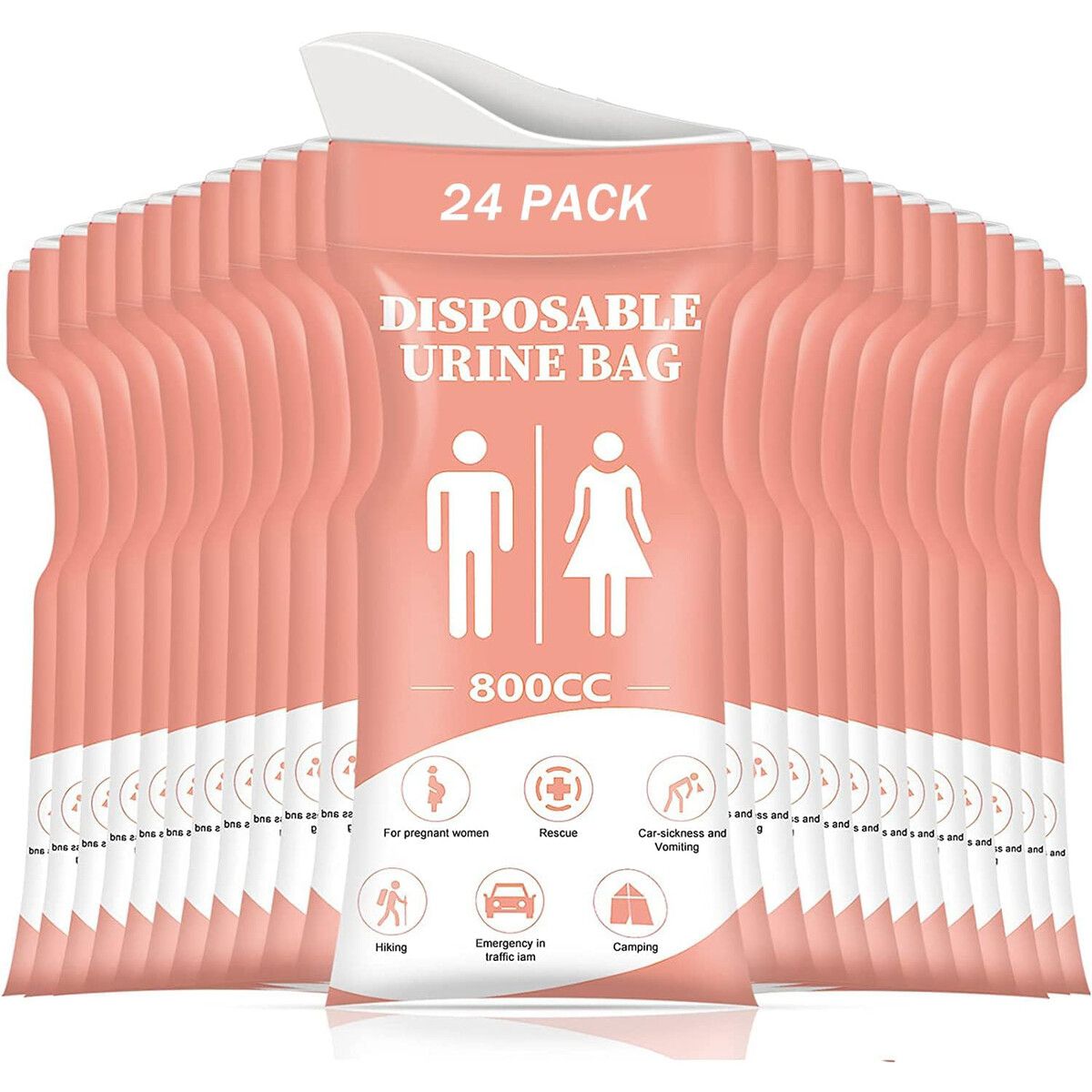 Disposable Urine Bag,24PCS Pee Bags for Travel for Women/Men,800ML Emergency Portable Urinal Bag and Vomit Bags,Unisex Urinal Bag,Pink