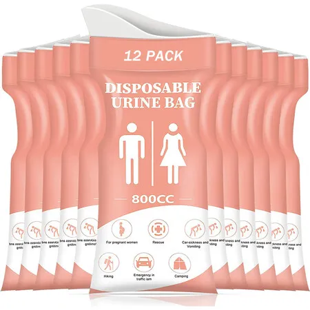 Disposable Urine Bag,12PCS Pee Bags for Travel for Women/Men,800ML Emergency Portable Urinal Bag and Vomit Bags,Unisex Urinal Bag,Pink