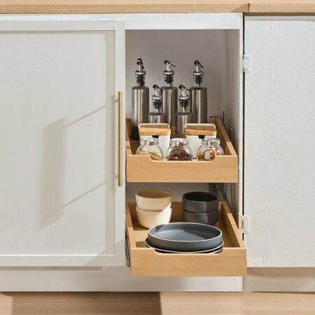2Tier Pull Out Cabinet Organizer Soft Close Slideout Wood Drawer 14"W x 21"D