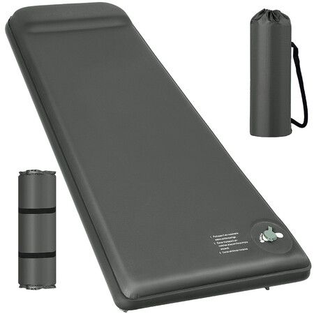 Memory Sleeping Pad,3.1In Ultra-Thick Foam Sleeping Mats,Easy Inflate&Deflate,9.5 R-Value Insulated Camping Mattress Pad with Pillow,Grey