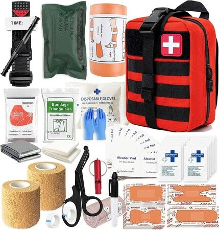 Camp Hike Hurt Injury EDC Kit Military Medical First Kits with Tourniquet Emergency Survival Bag for Camping Gear Supplies Hiking Christmas Gift COL Red