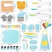 50PCS Kids Wooden Knife Set for Pretend Play Cooking Toys with Gloves Cutting Board Crinkle Cutters Kid Safe Knives Age5+ Christmas Birthday Gift COL Blue