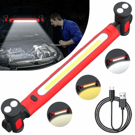 Rechargeable Mechanic Work Light 2500LM Super Bright LED Rechargeable Underhood Work Light with Hooks Portable for Car Repairing,Inspection,Garage-Red