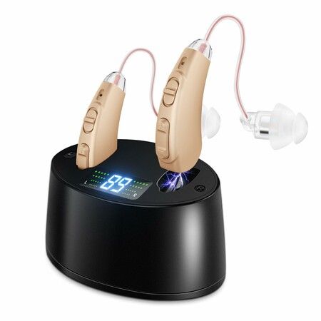 Hearing Aids for Seniors Hearing Loss, Rechargeable with Display of Remaining Charge, Devices with Noise Reduction