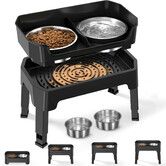 3 in 1 Elevated Dog Bowls Mess Proof Raised Dogs Bowls 4 Height Adjustable Dogs Bowl Stand with 2 Stainless Steel Dog Food Bowl