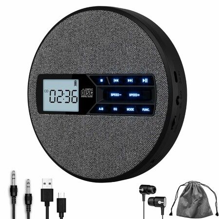Rechargeable Portable CD Player with Dual Speakers and Anti Skip,CD,USB,AUX,LCD Display,Backlit Button,A-B Repeatfor Home Car Fabric