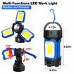 LED Rechargeable Work Light Work Lights with Magnets and Hook 3 Folding Panels Waterproof Portable Construction Light for Car Repair Emergency