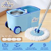Spin Mop Bucket Tile Wood Floor Cleaner 4 Microfibre Heads Magic Wet Dry Twist Spinning Easy Cleaning System 360 Degree Rotating Adjustable Handle 11L