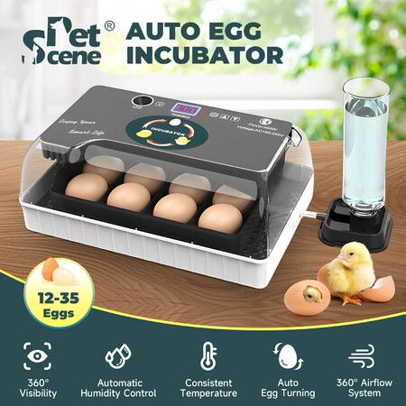 12-35 Eggs Incubator Automatic Egg Hatcher Breeder Hatching Machine for Chicken Duck Bird Pigeon Quail Poultry Auto Turner Water Bottle Refill Candler