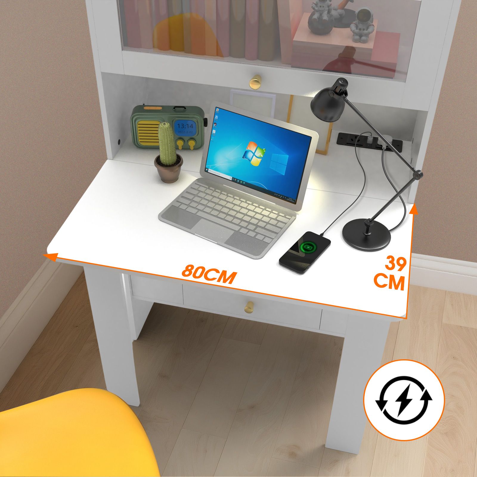 Computer Desk Bookshelf Office Study Work Folding Table Glass Shelving Bookcase Shelves Multifunctional Wooden Storage Organiser Furniture 80x31x160cm